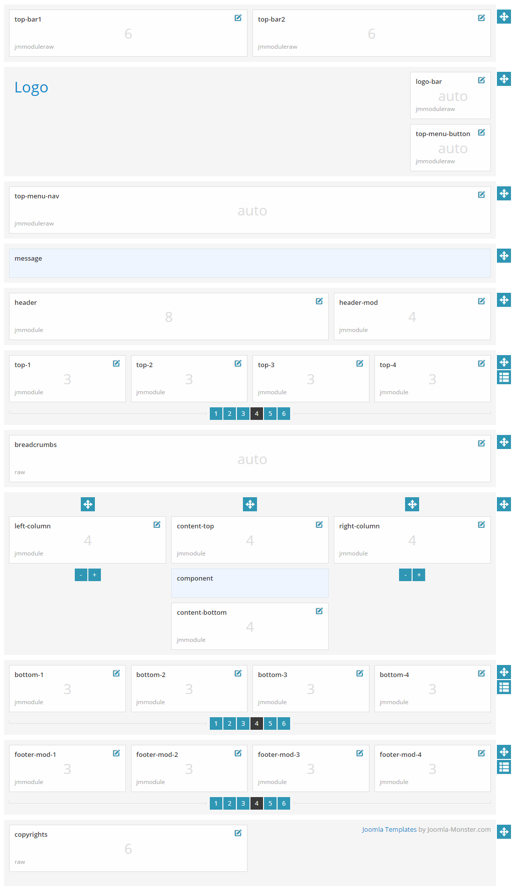 Module positions for normal and large screen
